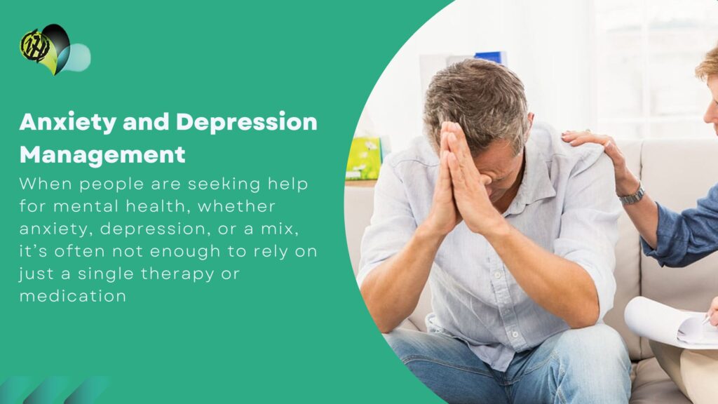 Smiling therapist talking with a patient during an integrative anxiety and depression management session.