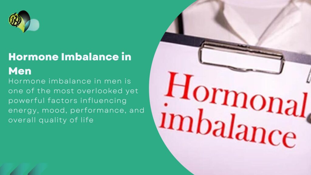Middle-aged man consulting with an integrative health specialist about hormone imbalance, low testosterone symptoms, and natural treatment options for men’s hormone health.